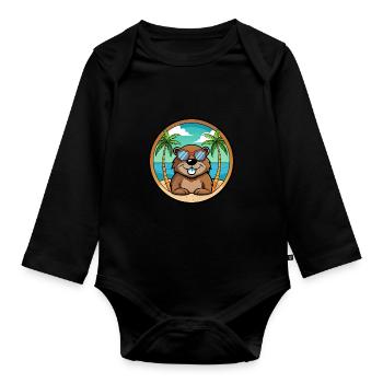 Biber Lustige Cartoon Sommer Strand Sonnenbrille Cool - Baby Bio-Langarm-Body - Schwarz - Vorne