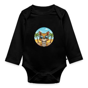 Ocicat Breed Cartoon Sonnenbrille Strand - Baby Bio-Langarm-Body - Schwarz - Vorne