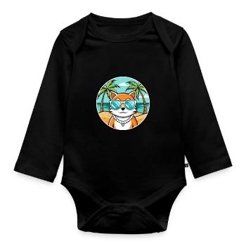 Hantilly Tiffany Race Chat Dessin Animé Lunettes de Soleil Plage - Body Bébé bio manches longues - noir - Devant