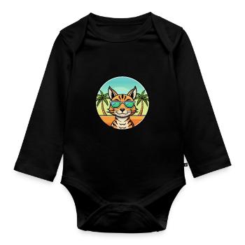 Ocicat Breed Cartoon Sonnenbrille Strand - Baby Bio-Langarm-Body - Schwarz - Vorne