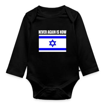 Never again is now - Organic Longsleeve Baby Bodysuit - black - Front
