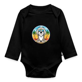 Picardy Sheepdog Breed Cartoon Sunglasses Beach - Organic Longsleeve Baby Bodysuit - black - Front