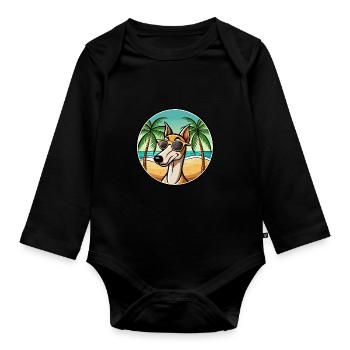 Old Croatian Sighthound Dog Breed Cartoon Beach - Organic Longsleeve Baby Bodysuit - black - Front