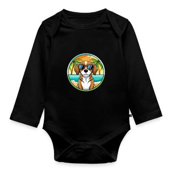 Beagle Harrier Chien Race Dessin Animé Lunettes de soleil Plage - Body Bébé bio manches longues - noir - Devant