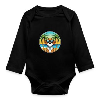 Lunettes de soleil de dessin animé de race de chien de Bretagne française plage - Body Bébé bio manches longues - noir - Devant