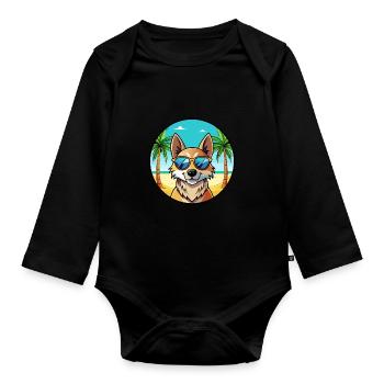 Slovensky Kopov Dog Breed Cartoon Sunglasses Beach - Organic Longsleeve Baby Bodysuit - black - Front