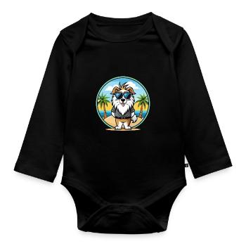 Picardy Sheepdog Breed Cartoon Sunglasses Beach - Organic Longsleeve Baby Bodysuit - black - Front
