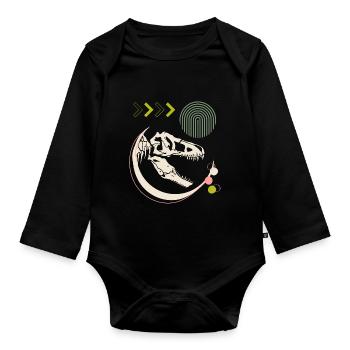 Dino 3, T-Rex, skeleton, wild world - Organic Longsleeve Baby Bodysuit - black - Front
