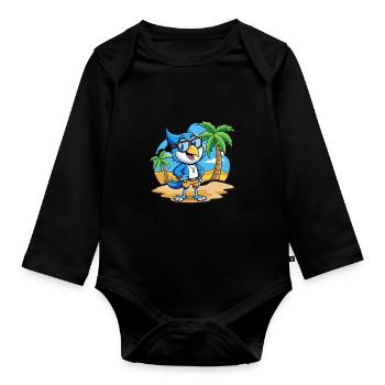 Blue Jay Lustige Cartoon Sommer Strand Sonnenbrille - Baby Bio-Langarm-Body - Schwarz - Vorne