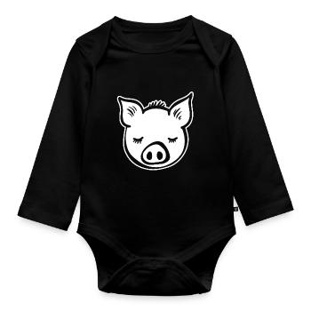 Schwein Schweinchen - Baby Bio-Langarm-Body - Schwarz - Vorne