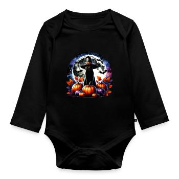 Scaredy Cat No Treats Just Halloween Tricks - Organic Longsleeve Baby Bodysuit - black - Front