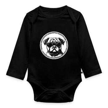 Mops Hund - Baby Bio-Langarm-Body - Schwarz - Vorne