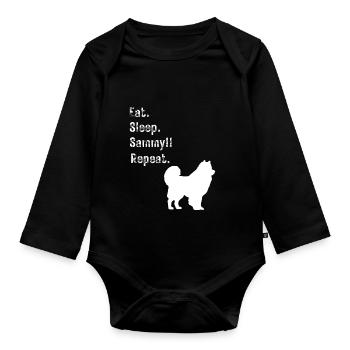 Lustig Essen Schlaf Sammy (Samojede) Wiederholen - Baby Bio-Langarm-Body - Schwarz - Vorne