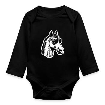 Cheval Chevaux Équitation Cavalier - Body Bébé bio manches longues - noir - Devant