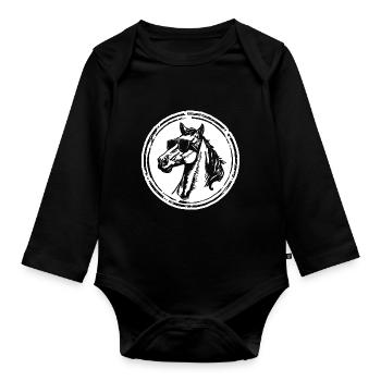 Pferd Pferde Reiten Reiter Reiterin - Baby Bio-Langarm-Body - Schwarz - Vorne