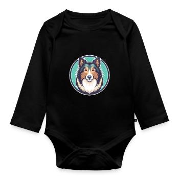 Sheltie chien race dessin animé personnage Kawaii Clipart - Body Bébé bio manches longues - noir - Devant