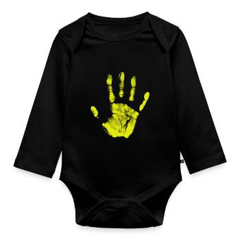 Handprint painted identity fingers and palm - Organic Longsleeve Baby Bodysuit - black - Front
