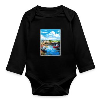 Bude Cornwall England Reiseposter Souvenir WPA - Baby Bio-Langarm-Body - Schwarz - Vorne
