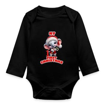 Mon premier Noël d’éléphant - Body Bébé bio manches longues - noir - Devant