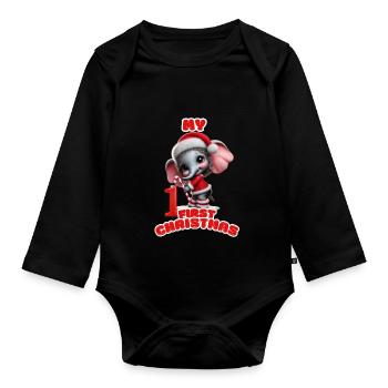 Le premier Noël éléphant le plus doux - Body Bébé bio manches longues - noir - Devant