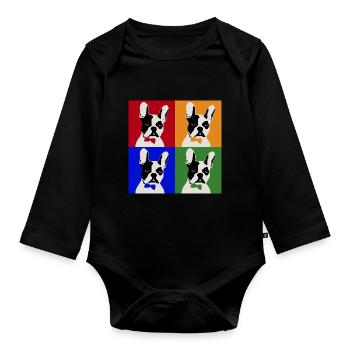 Französiche Bulldogge Kunst Motiv - Baby Bio-Langarm-Body - Schwarz - Vorne