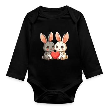 Hase Paar Liebe Ostern Valentinstag - Baby Bio-Langarm-Body - Schwarz - Vorne