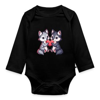 Wolf Paar Liebe Valentinstag - Baby Bio-Langarm-Body - Schwarz - Vorne