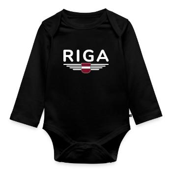 Riga T-Shirt – Capital City Love - Organic Longsleeve Baby Bodysuit - black - Front