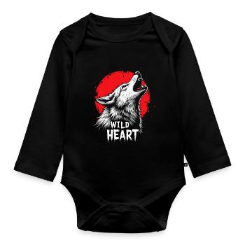 Wolf Design Backprint – Rot und Weiß Kunstmotiv - Baby Bio-Langarm-Body - Schwarz - Vorne