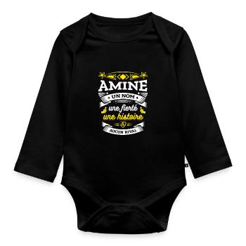 AMINE UN NOM UNE FIERTÉ AUCUN RIVAL - Body Bébé bio manches longues - noir - Devant