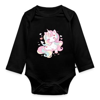 Licorne chibi cadeau bébé et enfant - Body Bébé bio manches longues - noir - Devant