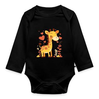 Cadeau de girafe chibi mignonne pour une naissance - Body Bébé bio manches longues - noir - Devant