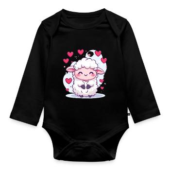 Chibi sheep for a baby gift - Organic Longsleeve Baby Bodysuit - black - Front