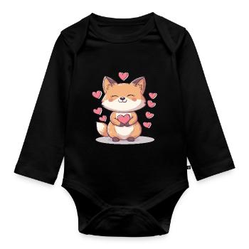 Ein Chibi-Fuchs als Babygeschenk - Baby Bio-Langarm-Body - Schwarz - Vorne