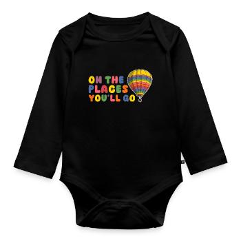 On The Places You'll Go Hot Air Ballooning - Organic Longsleeve Baby Bodysuit - black - Front