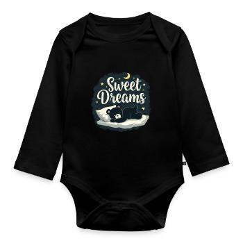 Teddybär Sweet Dreams Offizielles Schlafshirt - Baby Bio-Langarm-Body - Schwarz - Vorne