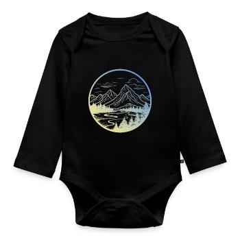 Mountains Landscape - Organic Longsleeve Baby Bodysuit - black - Front