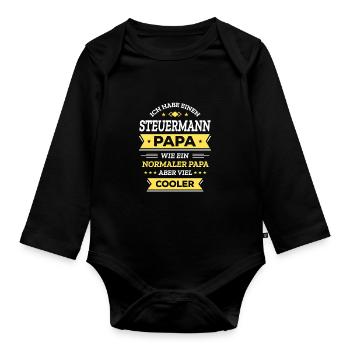 STEUERMANN PAPA - COOLER ALS NORMAL, HELD, NAVI - Baby Bio-Langarm-Body - Schwarz - Vorne