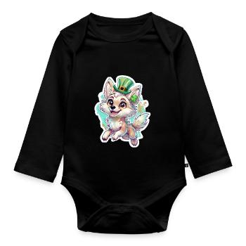 St. Patrick's Day Fox - Organic Longsleeve Baby Bodysuit - black - Front