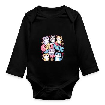 Cat Kitten Cartoon Gift - Organic Longsleeve Baby Bodysuit - black - Front
