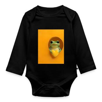 Grenouille Coeur Drôle Cadeau - Body Bébé bio manches longues - noir - Devant