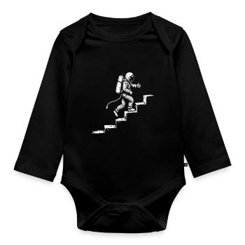 Astronaut auf der Treppe Weltraum-Style - Baby Bio-Langarm-Body - Schwarz - Vorne