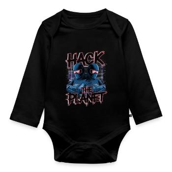 Retro Cyber Hackers – Hack The Planet Glitch Art - Baby Bio-Langarm-Body - Schwarz - Vorne