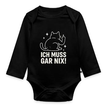chat paresseux - déclaration disant - je n’ai rien à faire - Body Bébé bio manches longues - noir - Devant