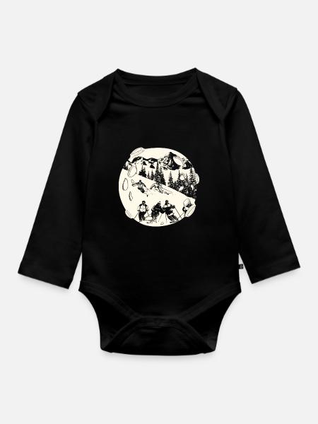 Ski Skifahren Skifahrer - Baby Bio-Langarm-Body - Schwarz