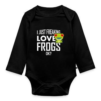 Grenouille J’aime les grenouilles - Body Bébé bio manches longues - noir - Devant