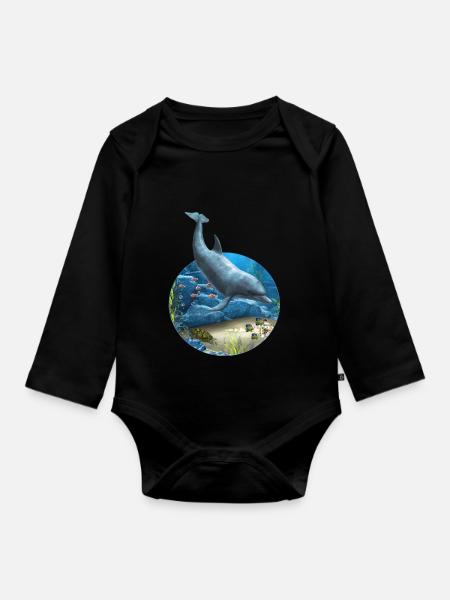 The World Of The Dolphin - Baby Bio-Langarm-Body - Schwarz
