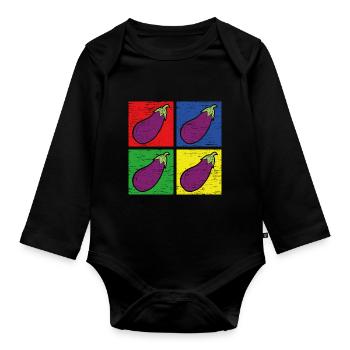 Aubergine - Baby Bio-Langarm-Body - Schwarz - Vorne