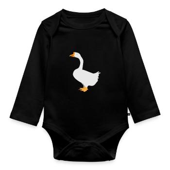 Weiße Gans stehend - Baby Bio-Langarm-Body - Schwarz - Vorne