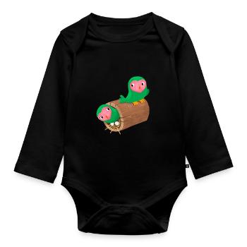 Nesting peach face lovebirds in a log - Organic Longsleeve Baby Bodysuit - black - Front